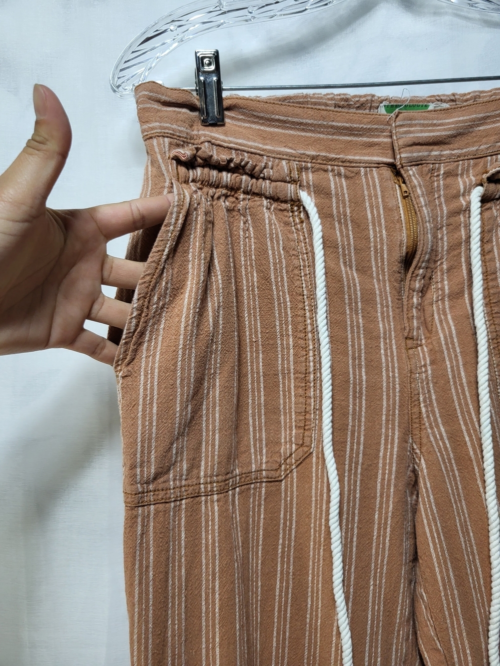 Anthropologie Tan & White Striped Drawstring Joggers with Pockets - Picture 9 of 11